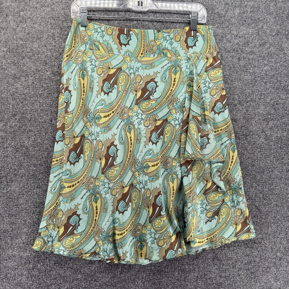 Loft Silk Skirt Womens 6 Green Paisley Ruffle Flowy Vintage 90s Festival Boho